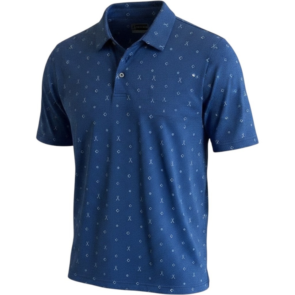 PGA Tour Mens XXL Blue Golf Club Print Short Sleeve Performance Polo Shirt
